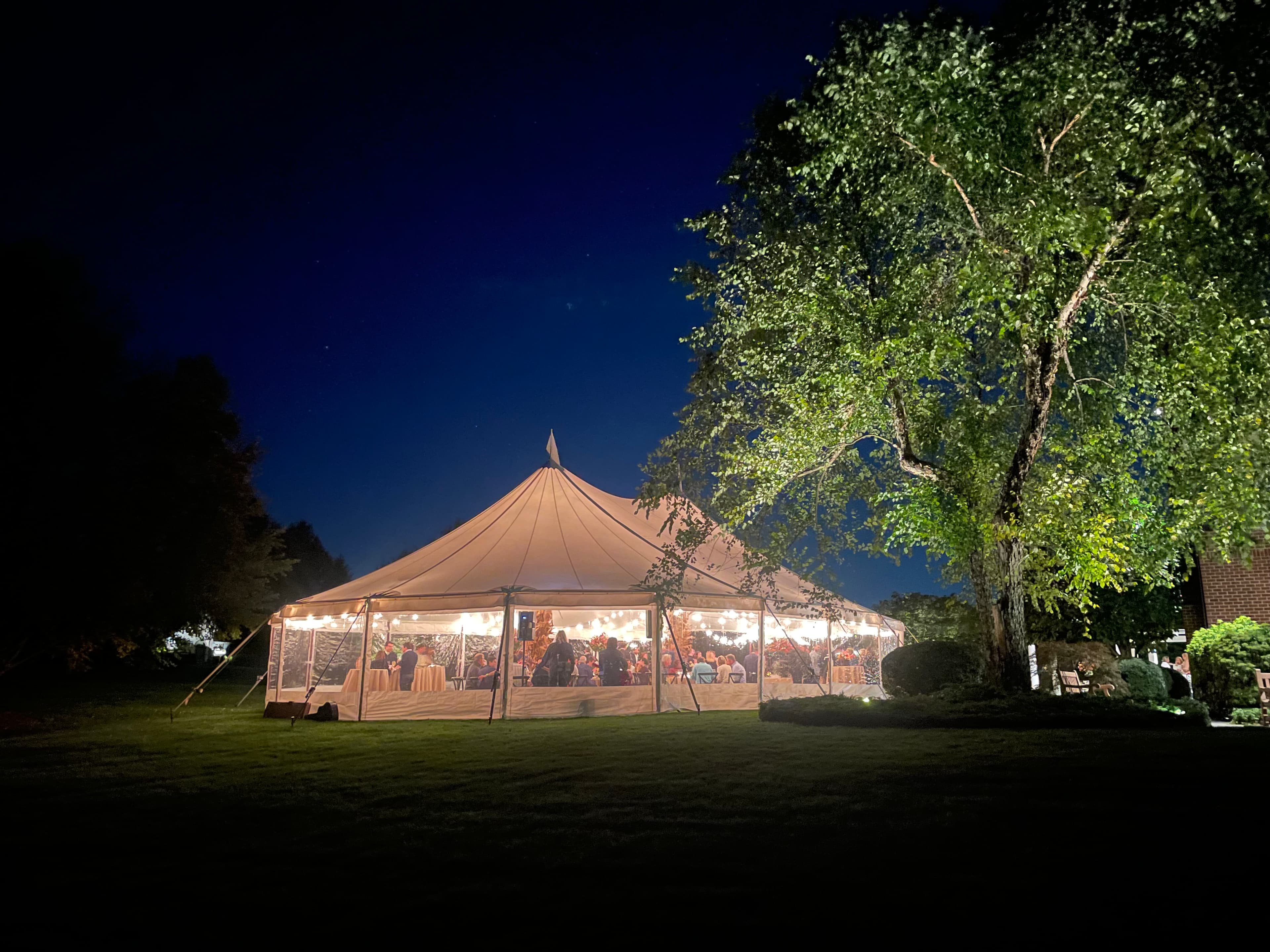 Sailcloth wedding tent at night